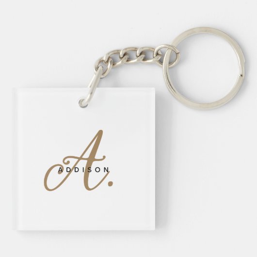 Elegant minimaal wit goud script monogram sleutelhanger (Achterkant)