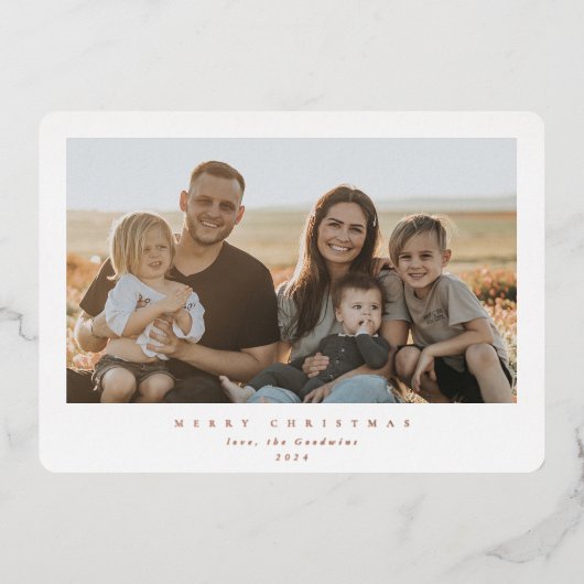 Elegant minimaal wit Lijst enkele foto Folie Feestdagenkaart (Voorkant)