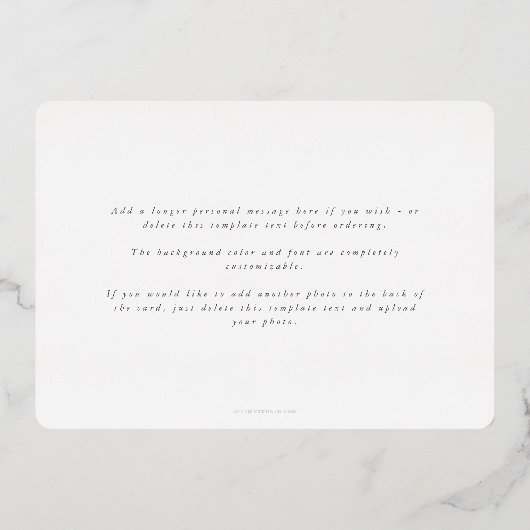 Elegant minimaal wit Lijst enkele foto Folie Feestdagenkaart (Achterkant)