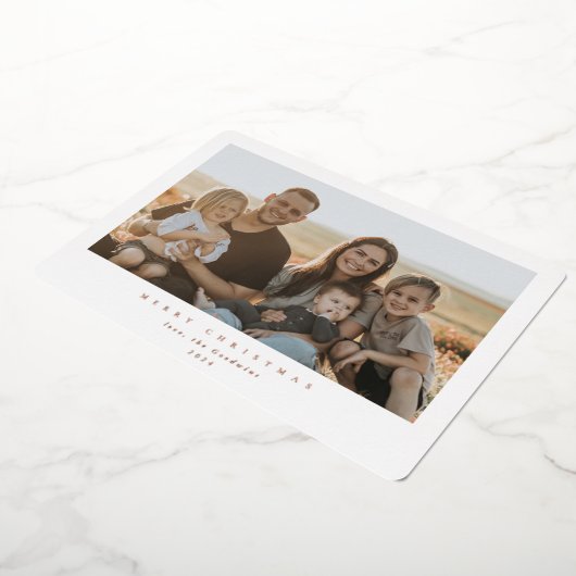 Elegant minimaal wit Lijst enkele foto Folie Feestdagenkaart (Gedraaid)