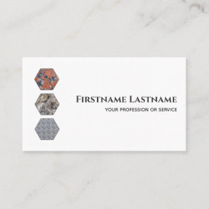 Elegant minimaal wit marmer-stalen hexagon visitekaartje