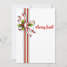 Elegant Minimaal Wit Rood Groen Lint Kerstmis Feestdagenkaart