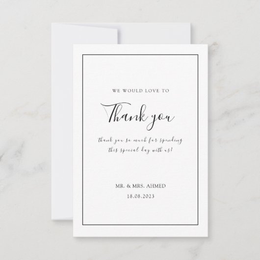 Elegant Minimaal Wit Zwart Lijst Moslim Bruiloft Bedankkaart (Voorkant)