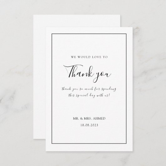 Elegant Minimaal Wit Zwart Lijst Moslim Bruiloft Bedankkaart (Voorkant / Achterkant)
