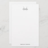Elegant Minimaal Wit Zwart Script Monogram Briefpapier (Voorkant / Achterkant)
