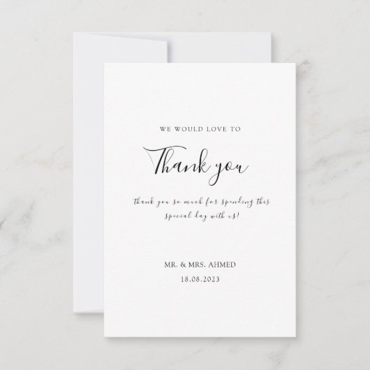Elegant Minimaal Wit Zwart Stijlvolle Moslim Bruil Bedankkaart (Voorkant)