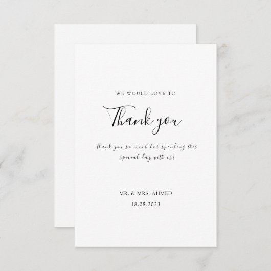Elegant Minimaal Wit Zwart Stijlvolle Moslim Bruil Bedankkaart (Voorkant / Achterkant)