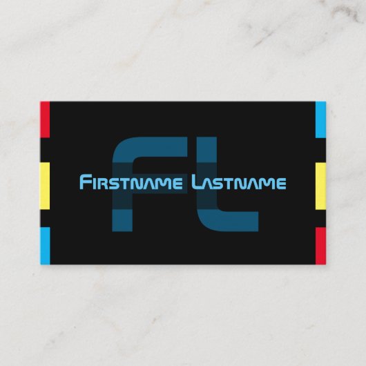 Elegant minimaal zwart blauw rood geel monogram visitekaartje (Voorkant)