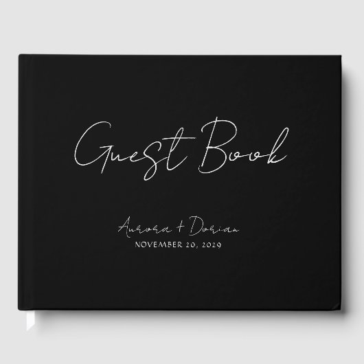 Elegant minimaal zwart bruiloft gastenboek (Voorkant)