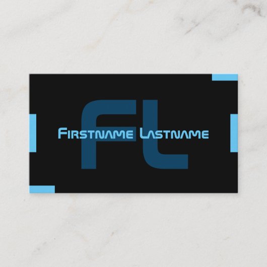 Elegant minimaal zwart en indigoblauw monogram visitekaartje (Voorkant)