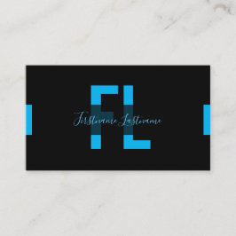 Elegant minimaal zwart en indigoblauw monogram visitekaartje