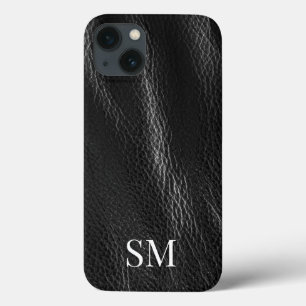 Elegant minimaal zwart leder monogram Initialen Case-Mate iPhone Case