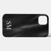 Elegant minimaal zwart leder monogram Initialen Case-Mate iPhone Case (Achterkant (horizontaal))