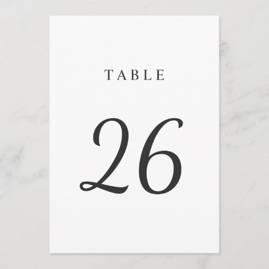 Elegant minimaal zwart wit bruiloft tafel nummer kaart (Voorkant)