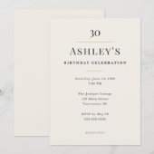 Elegant Minimal 30th Birthday Celebration Kaart (Voorkant / Achterkant)