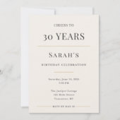 Elegant Minimal 30th Birthday Celebration Kaart (Voorkant)
