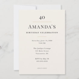Elegant Minimal 40th Birthday Celebration Kaart