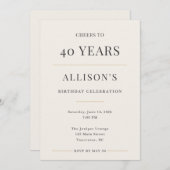 Elegant Minimal 40th Birthday Celebration Kaart (Voorkant / Achterkant)