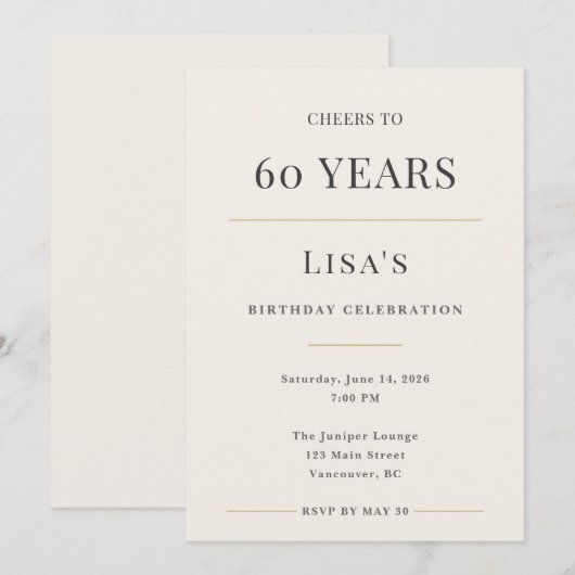 Elegant Minimal 60th Birthday Celebration Kaart (Voorkant / Achterkant)