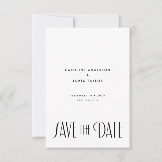 Elegant Minimal Art Deco Typography Wedding Save The Date (Voorkant)