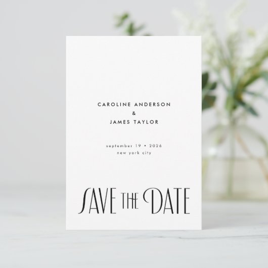 Elegant Minimal Art Deco Typography Wedding Save The Date (Staand voorkant)