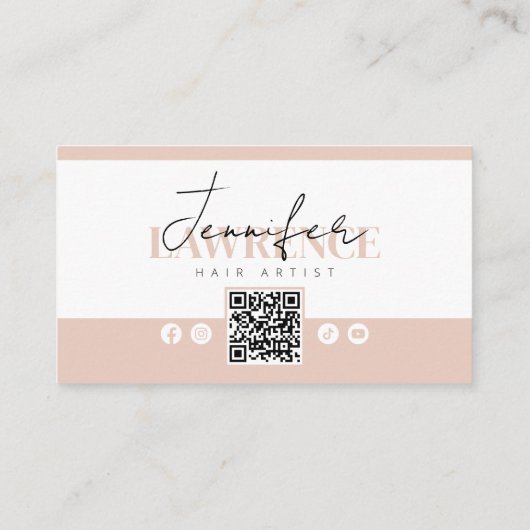 Elegant Minimal Biege Trendy Haarstylist QR Code Visitekaartje (Achterkant)