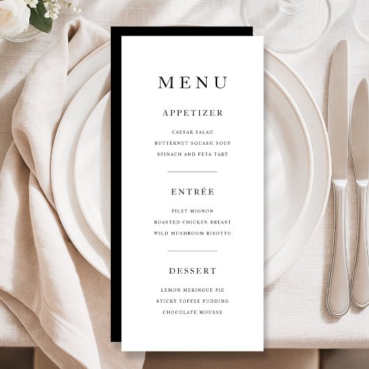 Elegant Minimal Black And White Dinner Menu
