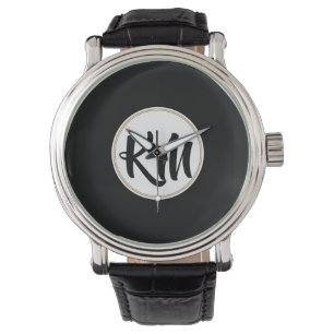 Elegant Minimal Black Gold Monogramed Horloge
