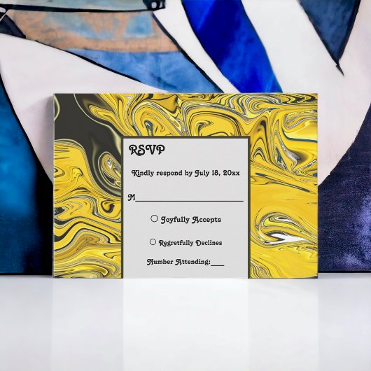 Elegant Minimal Black Gold Pastel Abstract Weddens RSVP Kaartje