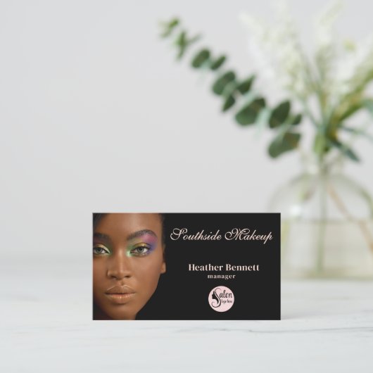 Elegant Minimal Black Makeup Artist Business  Visitekaartje (Staand voorkant)