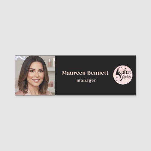 Elegant Minimal Black Makeup  Business Employee Naamplaatje (Voorkant)