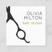 Elegant Minimal Black Scissors Haarstylist Vierkante Visitekaartje (Voorkant)
