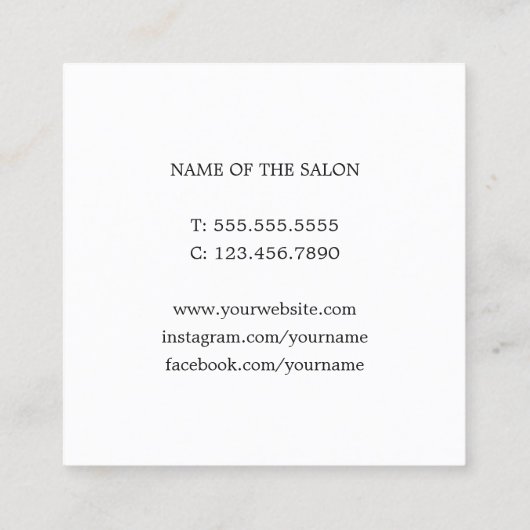 Elegant Minimal Black Scissors Haarstylist Vierkante Visitekaartje (Achterkant)