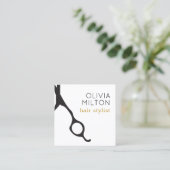 Elegant Minimal Black Scissors Haarstylist Vierkante Visitekaartje (Staand voorkant)