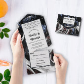 Elegant Minimal Black White Blue Abstract Wedding All In One Uitnodiging