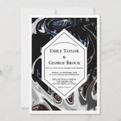 Elegant Minimal Black White Blue Abstract Wedding Kaart (Voorkant)