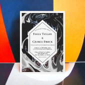 Elegant Minimal Black White Blue Abstract Wedding Kaart