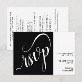Elegant Minimal Black & White Calligraphy Wedding RSVP Kaartje
