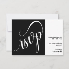 Elegant Minimal Black & White Calligraphy Wedding RSVP Kaartje