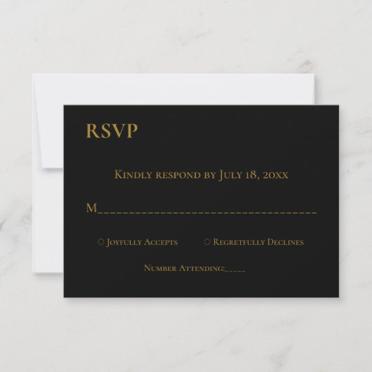 Elegant Minimal Black White Gold Monogram Weddensc RSVP Kaartje (Voorkant)