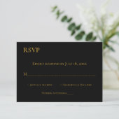 Elegant Minimal Black White Gold Monogram Weddensc RSVP Kaartje (Staand voorkant)