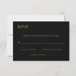 Elegant Minimal Black White Gold Monogram Weddensc RSVP Kaartje