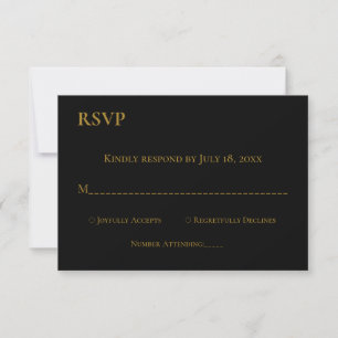 Elegant Minimal Black White Gold Monogram Weddensc RSVP Kaartje