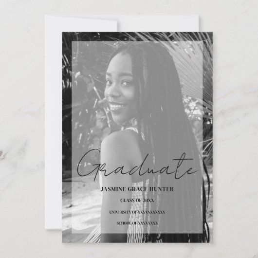 Elegant Minimal Black & White Photo Graduation Kaart (Voorkant)