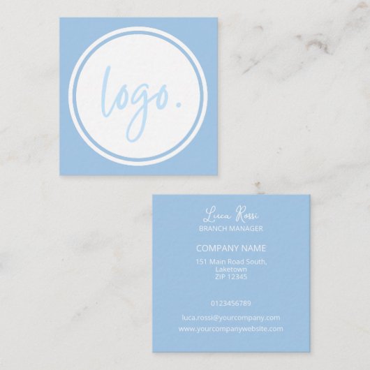 ELEGANT MINIMAL BLUE AND WHITE COMPANY LOGO CUSTOM VIERKANTE VISITEKAARTJE (Voorkant / Achterkant)