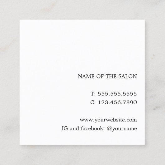 Elegant Minimal Blue Black Scissors Haarstylist Vierkante Visitekaartje (Achterkant)