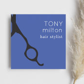 Elegant Minimal Blue Black Scissors Haarstylist Vierkante Visitekaartje