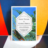 Elegant Minimal Blue Green Abstract Paint Wedding Kaart