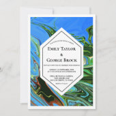Elegant Minimal Blue Green Abstract Paint Wedding Kaart (Voorkant)