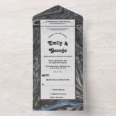 Elegant Minimal Blue Grey Waves Abstract Weddensch All In One Uitnodiging (Binnen)